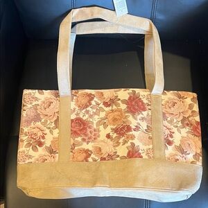 Elegant Floral Tan Tote Bag
